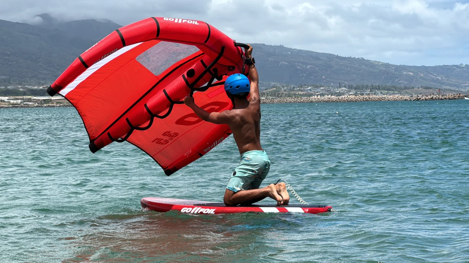 Wing-foil practice on the water in Maui