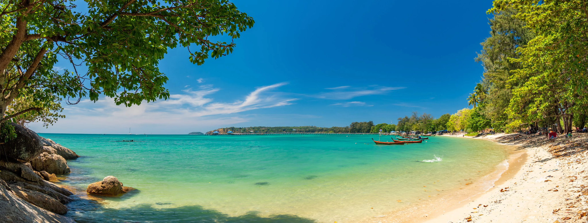 Coastal waterfront and longtail boats at Rawai, Phuket